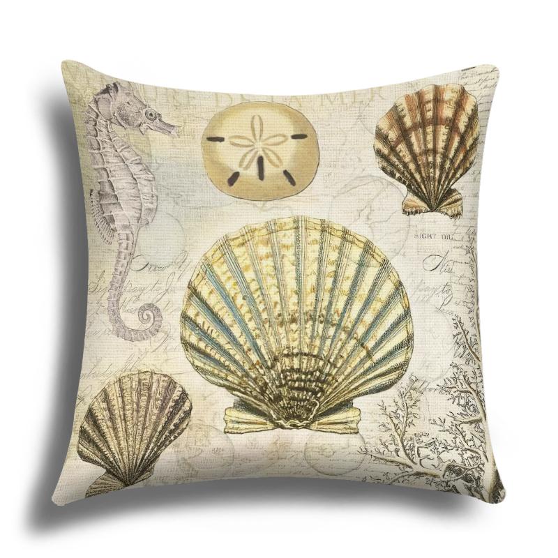 Linen Pillowcase, Marine Life Printing Cushion Cover 40x40 50x50 60x60, Suitable for Bed Car Sofa, Pattern Can Be Customized