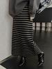 Women's High Waist Color Block Striped Midi Skirt - Winter Korean Style