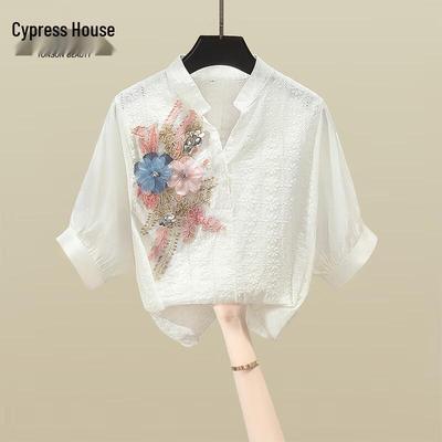 Sibaishe Elegant Loose-Fit Short Sleeve Blouse