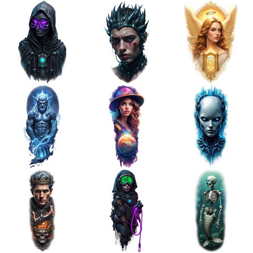 9pcs Temporary Tattoo Realistic Temporary Tattoos Demonic Creature Alien Face Space Explorer For Thighs Shoulders Adult