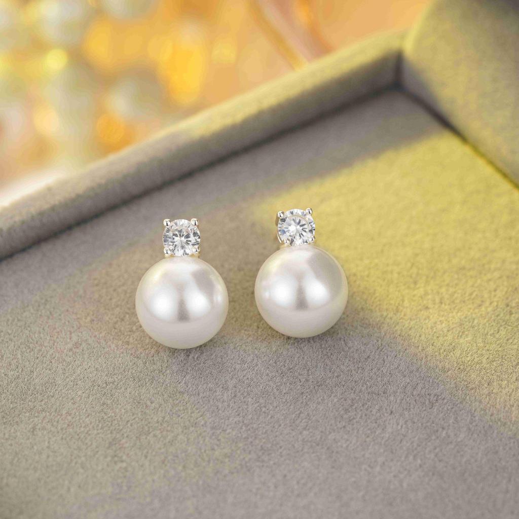 925 Silver South Sea & Akoya Baroque Pearl Stud Earrings - Perfectly Round, Lustrous, Classic Diana Style for Women