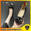 Bow-tie Shallow-mouth Doudou Shoes, One-pedal Soft-soled Soft Leather with Skirt, Single Shoes, Ladyshoes In Spring and Autumn