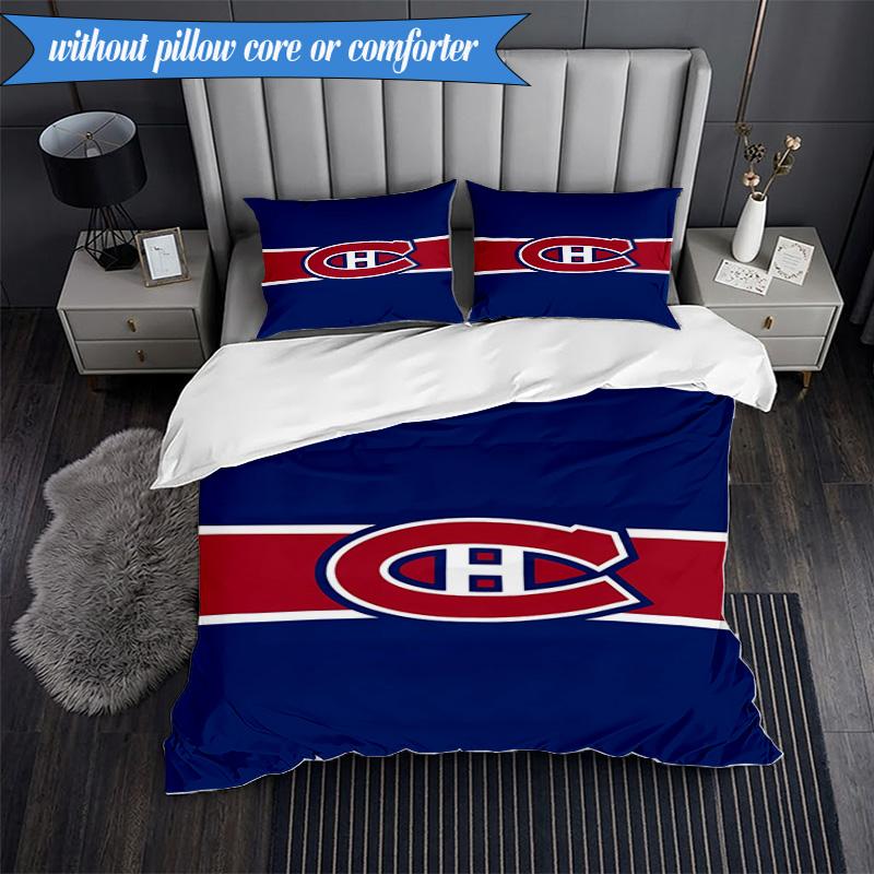3PCS Canadiens Hockey Team Bedding Set,Including 1pc Duvet Cover And 2pcs Pillowcases Perfect for Bedroom, Dormitory, Fan Christmas Gift