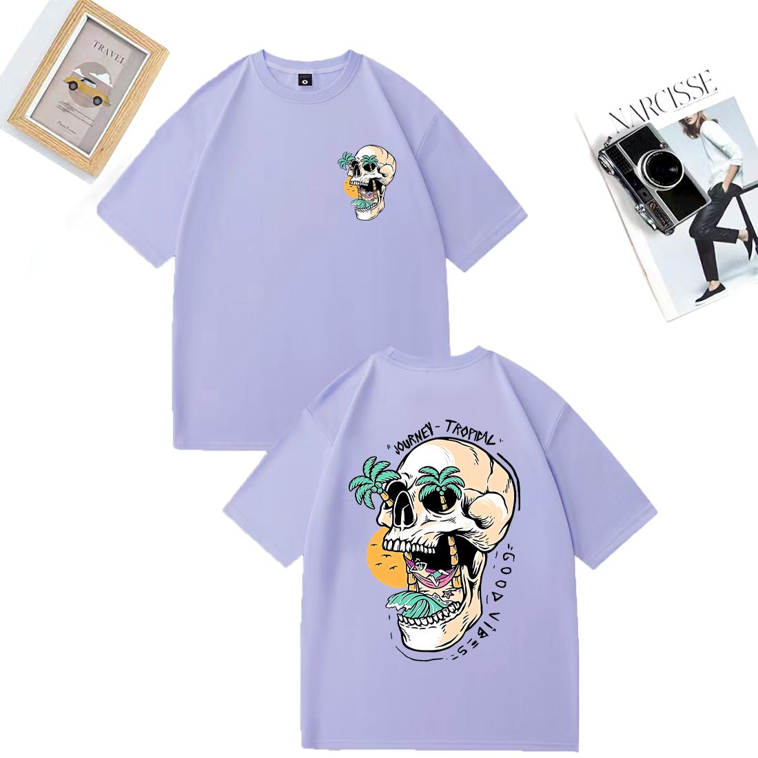 

Summer skull coconut tree Tshirts Unisex WOMENs High Quality Fashion clothing short sleeve 100 Cotton Oversized vintage tshirt S