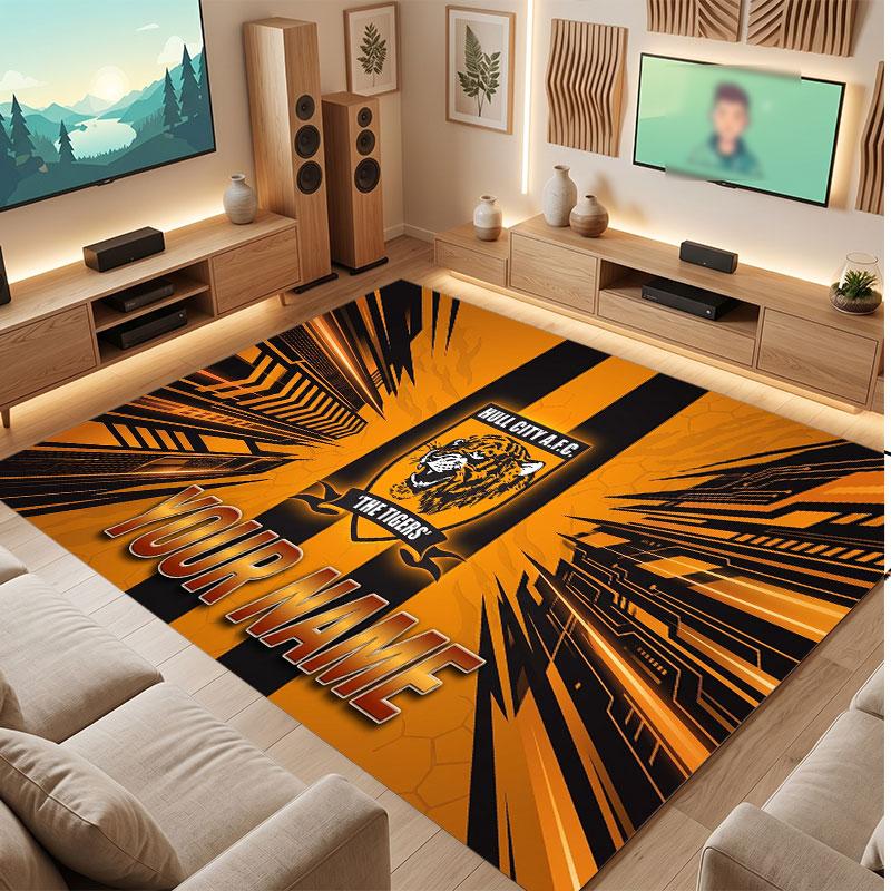 Hull FC Personalized Crystal Velvet Carpet, Customized Name Text Soft Anti‑Slip Rug for Living Room Bedroom