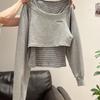 Herbst Schulterfrei Langarm Gestreiftes Sweatshirt Damen Design Passende Weste