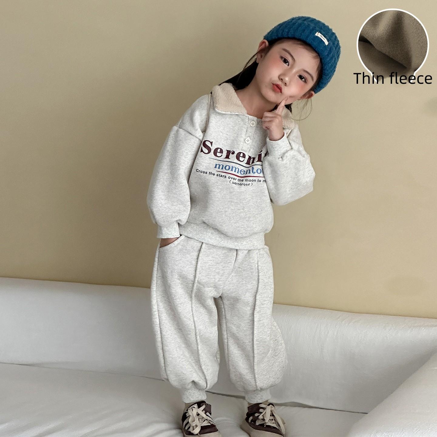 

Детский спортивный и повседневный комплект на весну и осень Флисовая толстовка + брюки Теплый комплект-двойка 80