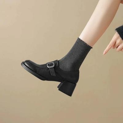 Damen Leder Plateau Loafer Fashion Slip on Chunky Schuhe Retro Style Damen Büro Pumps Mokassins Damen Mary Jane Schuhe