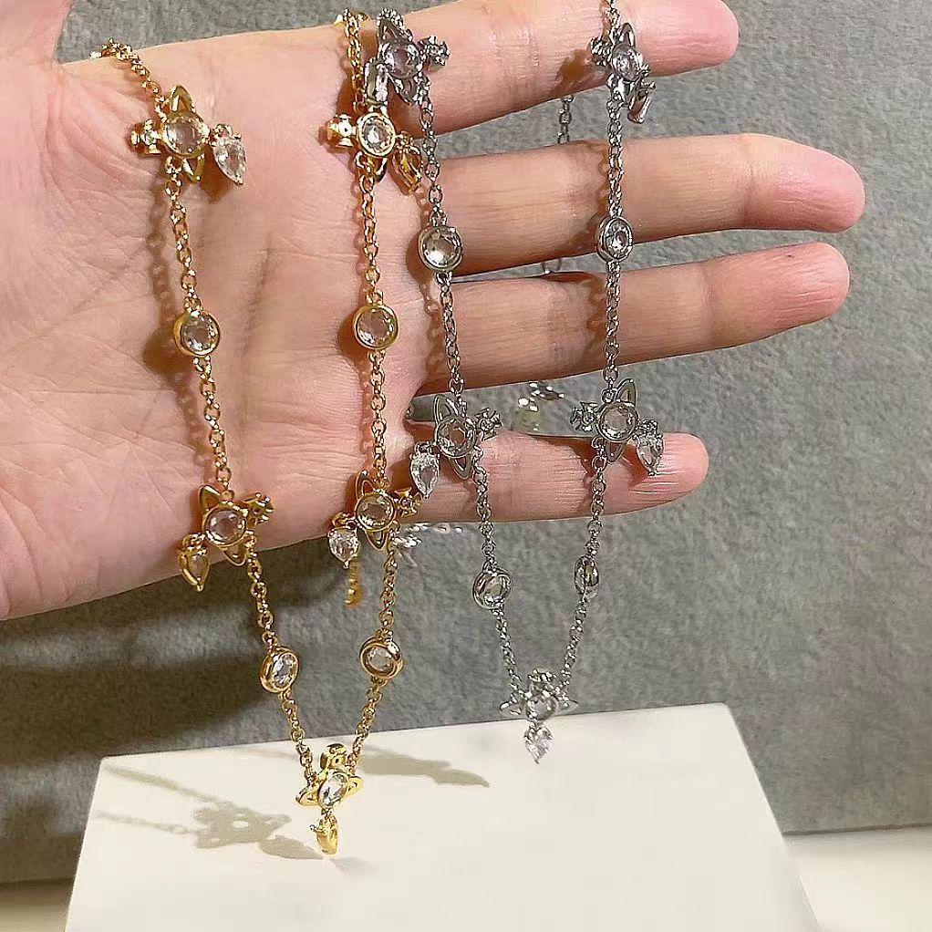 High-Edition Marquise-Cut Diamond Drop Necklace & Bracelet Set: Elegant Women's Light Luxury Fashion Clavicle Chain