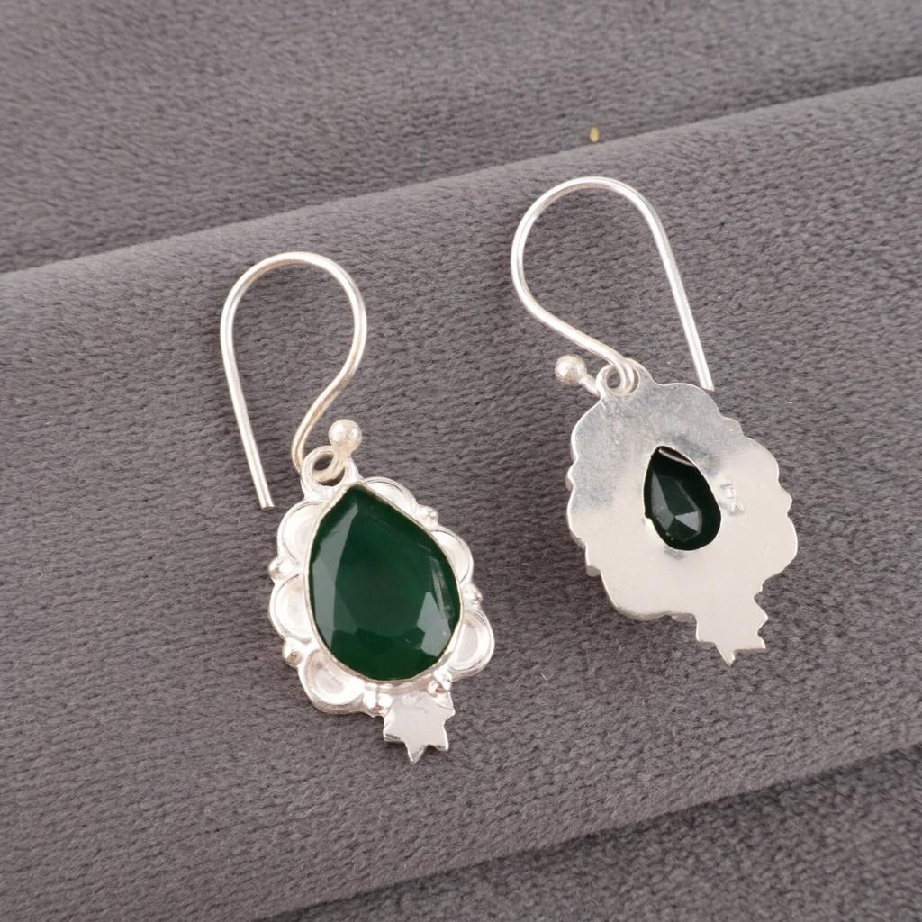 Green Onyx Gemstone Earrings 925 Sterling Silver Handmade Jewelry Gift For Mom EE-163-20