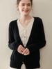 2025 Fall/Winter Women's Color Block V-Neck Cashmere Faux Two-Piece Cardigan