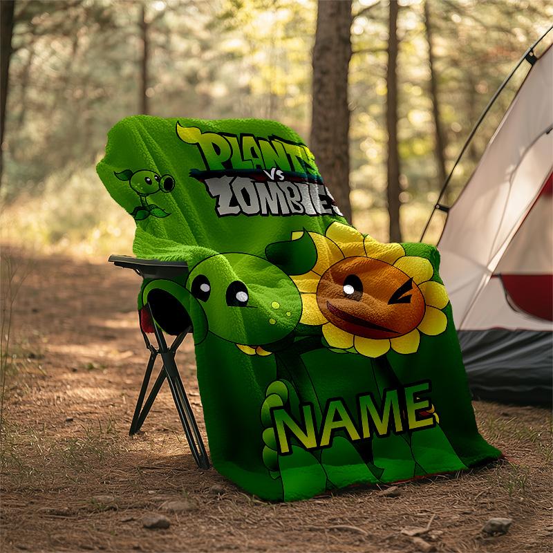 Customizable Plants vs. Zombies Throw Blanket – Personalized Name, All-Season Cozy Snug Blanket, Machine Washable, Personalized Blanket