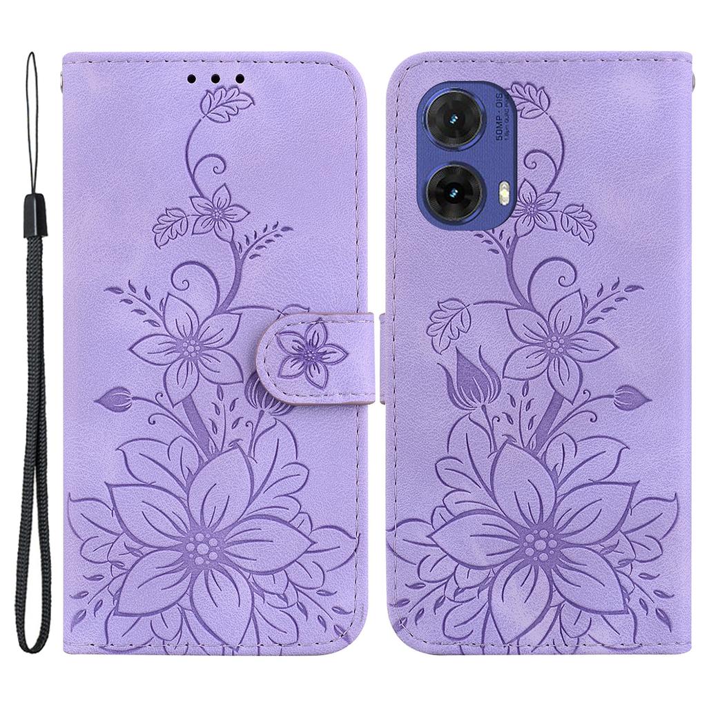 For Motorola Moto G85 5G/S50 Neo 5G Phone Stand Case PU Leather Wallet Phone Cover with Imprinted Flower Pattern