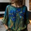 Women Tops Round Neck Short Sleeve Retro Floral Art Print Pullover Tops Loose Fit Soft Fabric Casual Summer Shirt