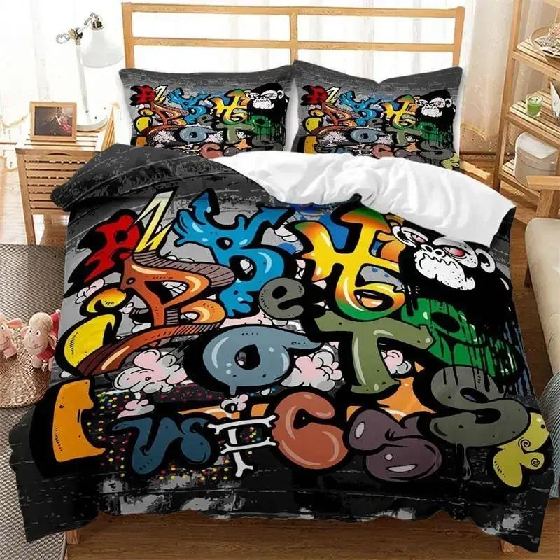 Graffiti Hip Hop Street Culture 3D NEW Duvet Cover Pillowcase Bedding Set Adult Boy Girl Bedroom Decoration Single Double Large