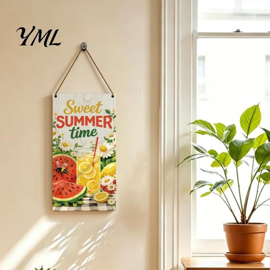 Decorative Wooden Sign Summer Hanging Sign, Welcome Front Door Decor with Solid Wood Wall Plaque Rope, Colorful Hanger for Seasonal Farmhouse
