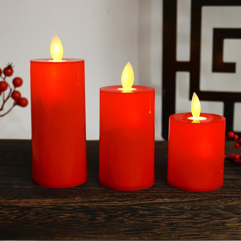 Flickering Flame Pillar Candles Red Battery Power LED Electronic Fake Candles Table Decoration Supplies For Home Party