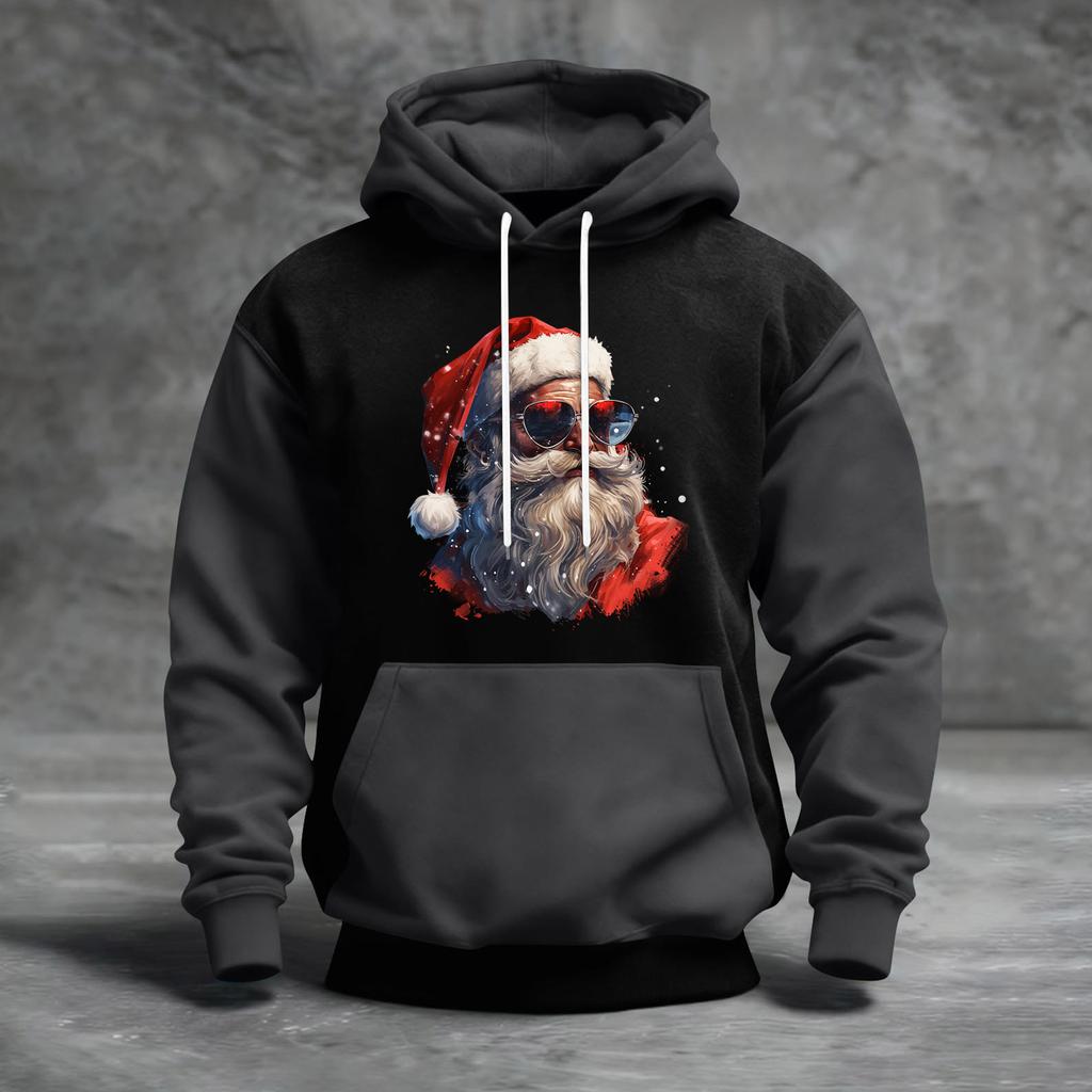 Men's Christmas Print Color Block Hooded Casual Sports Comfort Sweatshirt