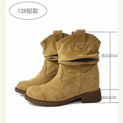 Podzimní a zimní boty Maillard nové špičaté polokozačky hnědé dámské boty plisované stohovací boty khaki kovbojské boty