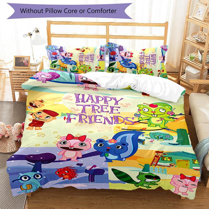 3pcs Happy Tree Friends Pattern Bedding Set Duvet Cover Set Includes Duvet Cover &pillowcases, Perfect All Season Bedroom Decoration & Gift