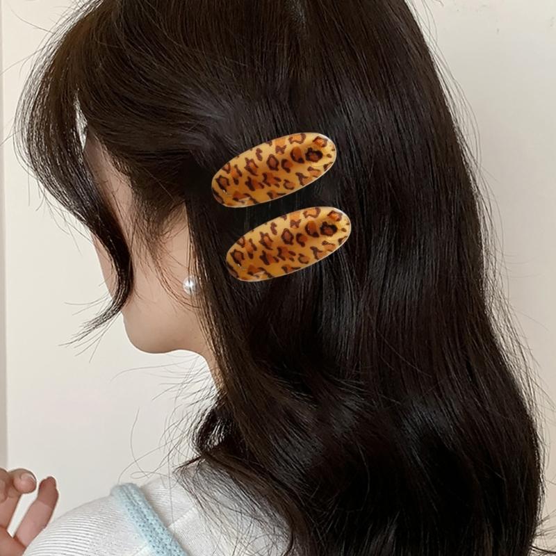 Leopard Print Oval Hair Clip For Women Girls Secure Grip Practical Plastic Metal Hair Accessory For Daily Parties School