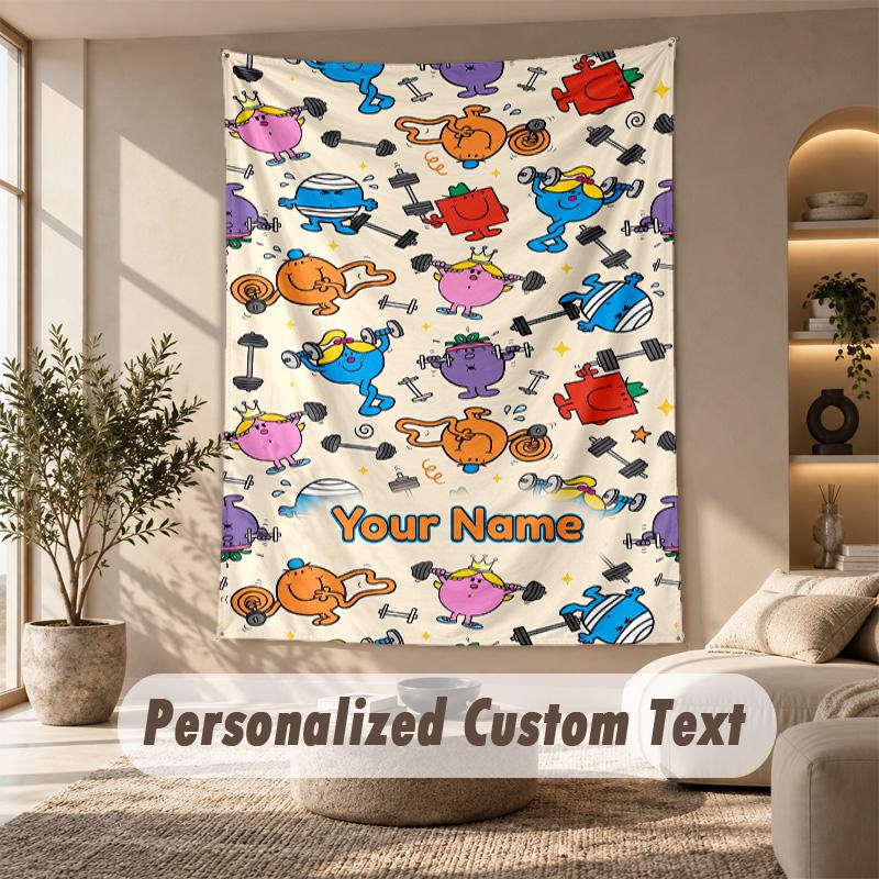 Mr. Men & Little Miss Tapestry, Personalized Custom Text, Wall Hanging Tapestry For Living Room Home Wall Decor
