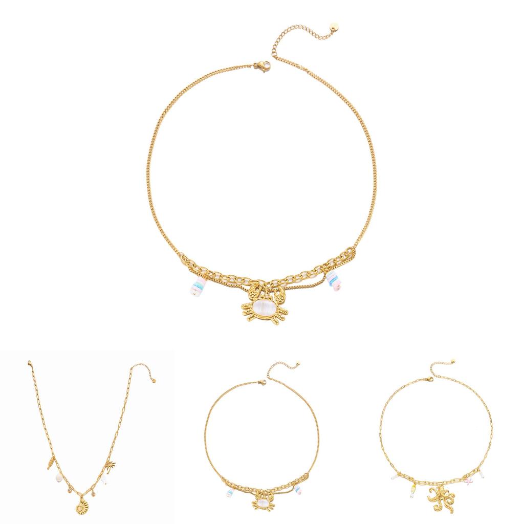 Bohemian Beach Inspired Stainless Steel Pendant Necklace With Shell And Sun Design For Women