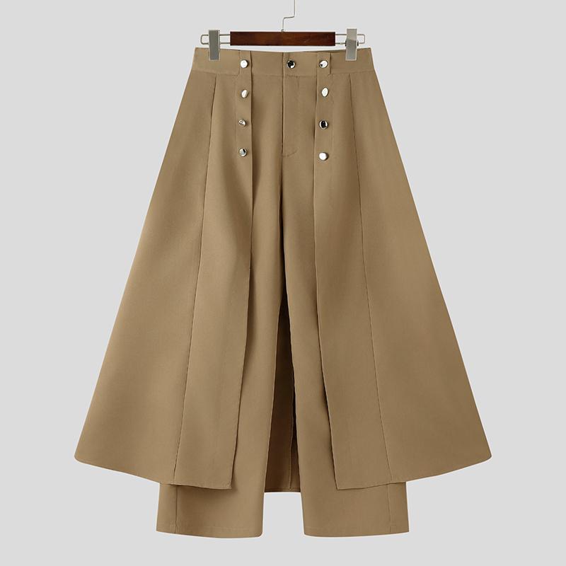 

INCERUN Мужские брюки на молнии с высокой талией, двухслойные, однотонные, повседневные, длинные 5XL хаки