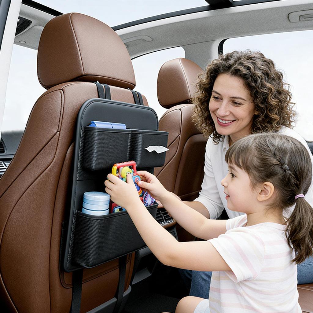 Backseat Car Organizer Multi-Pocket With Tissue Box Back Of Seat Car Organizer Kick Mats For Truck SUV RV Sedan Vehicle Road