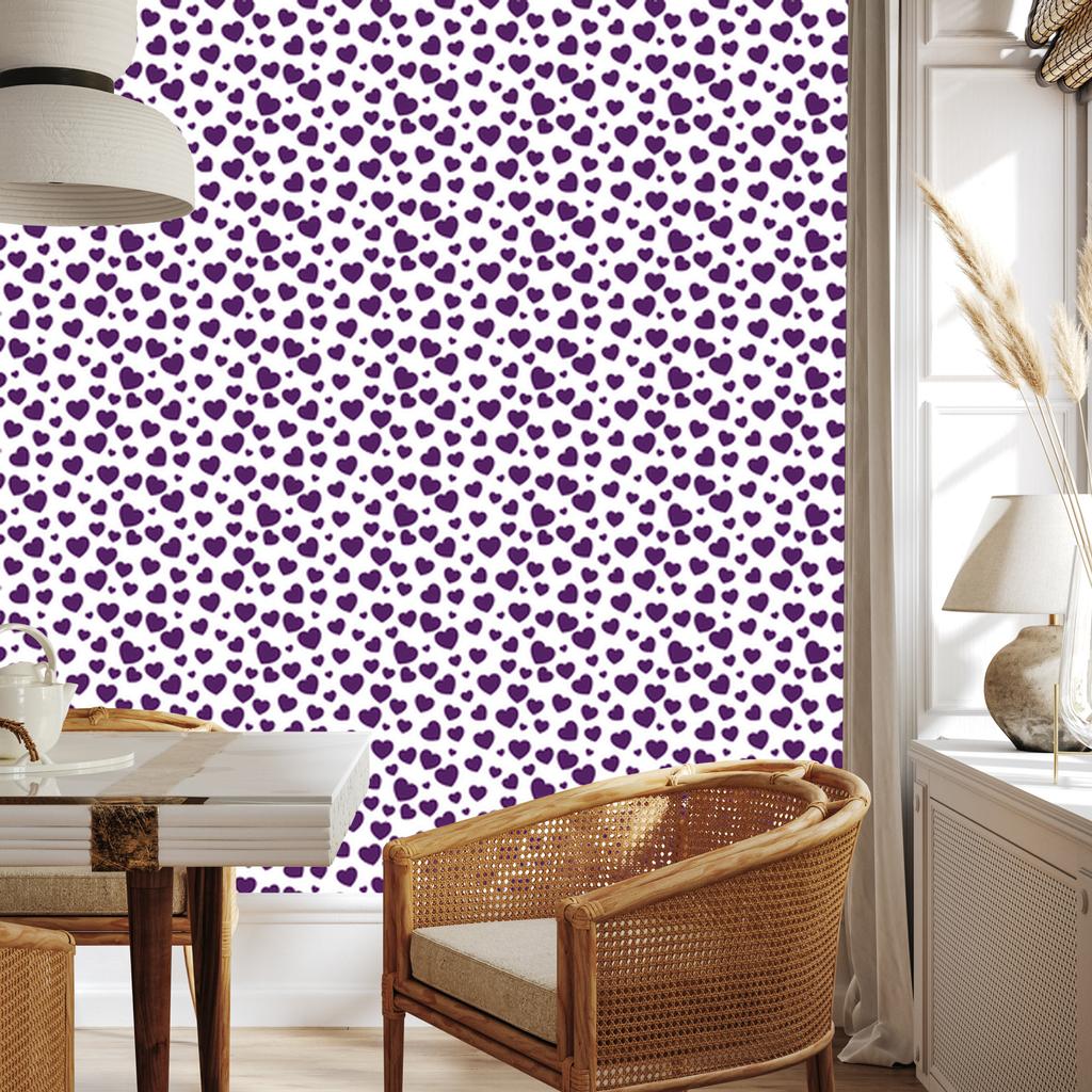 Hearts Wallpaper Purple, White and Light Gray 50x1000