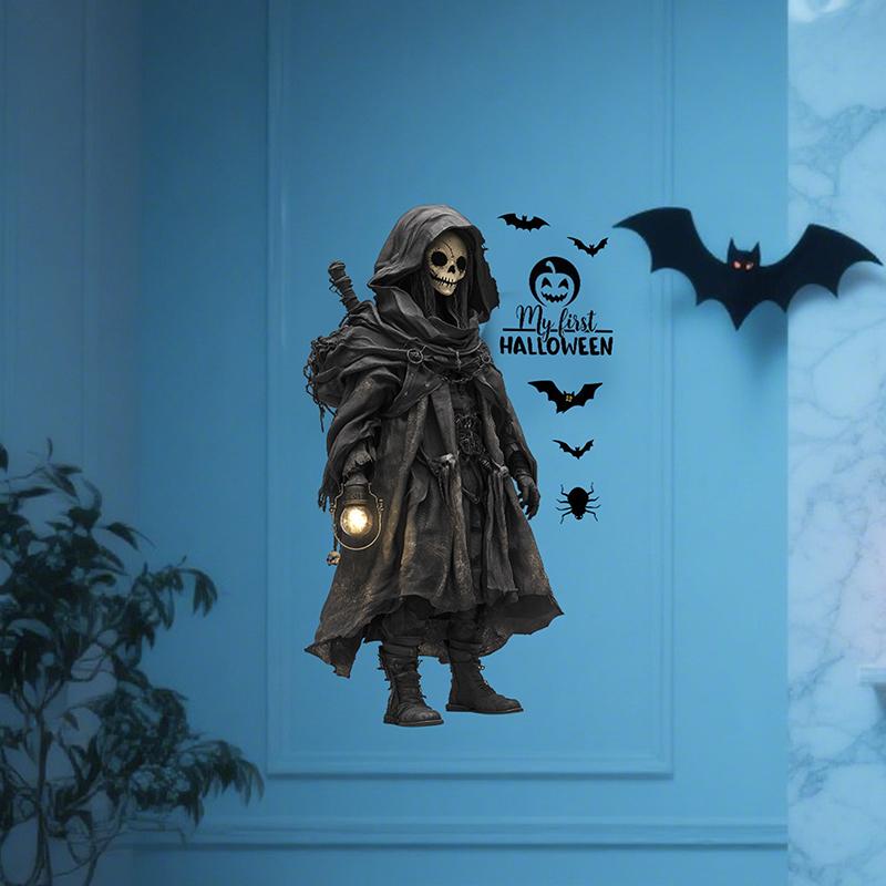 Dark Night Skull Man Horrorible Wall Sticker Halloween Living Room Bar Merchant Holiday Atmosphere Decoration Sticker Posters