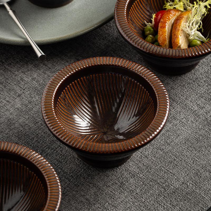 Japanese-Style Thickened Small Bowl Restaurant Hot Pot Restaurant Dipping Hot Sauce Bowl Retro Ceramic Tableware Household Rice Bowl Premium Sense