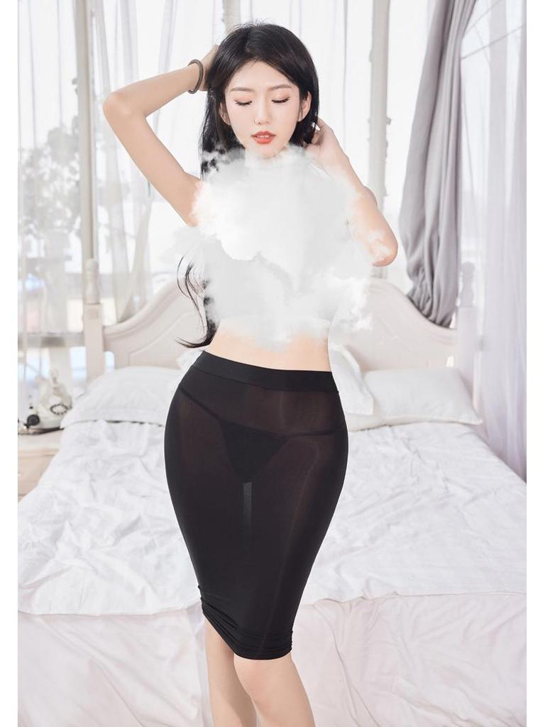 Silky, Hip-Hugging See-Through Half Skirt for Women