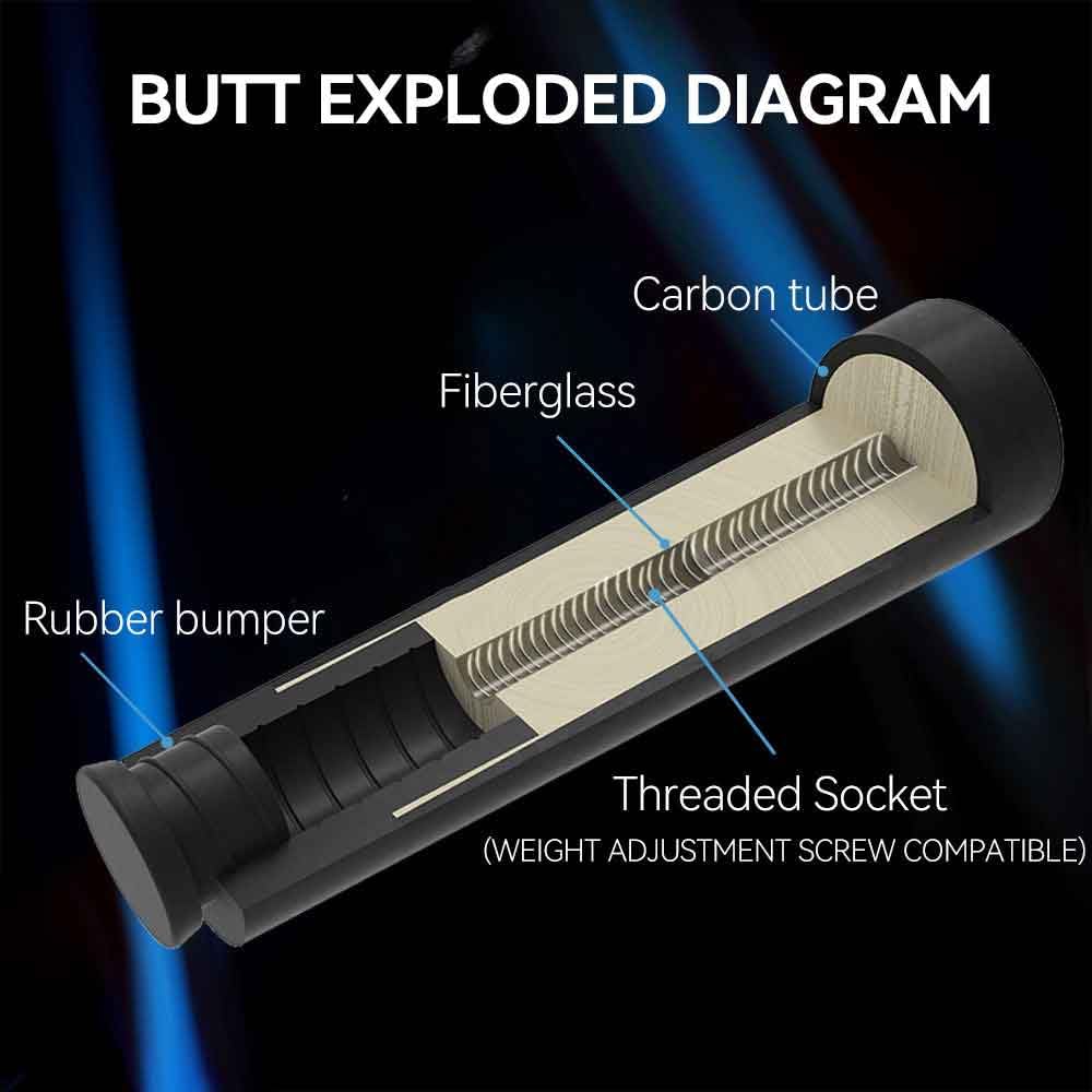 KHEALING Carbon Pool Queue Geeignet für Black Eight und Black Nine 58" 19-20oz 2-teiliger Stock, 12,4mm Spitze, 1/2 Gelenk, Handgefertigt, Gerade, Bälle, 19-20oz