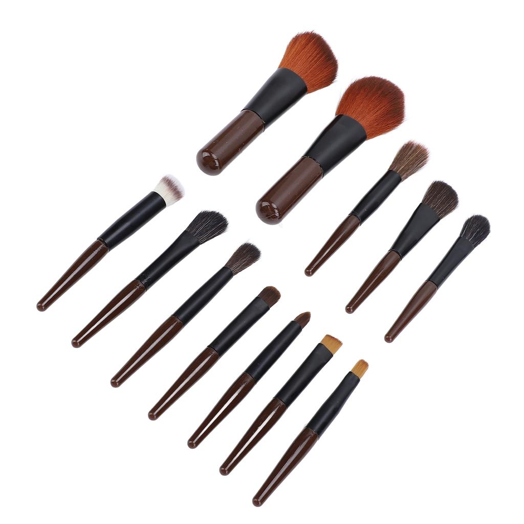 Travel Makeup Brush Set Synthetic Mini 12PCS Powder Highlight Concealer Eye Shadows Blush Mini Makeup Brushes Black Brown
