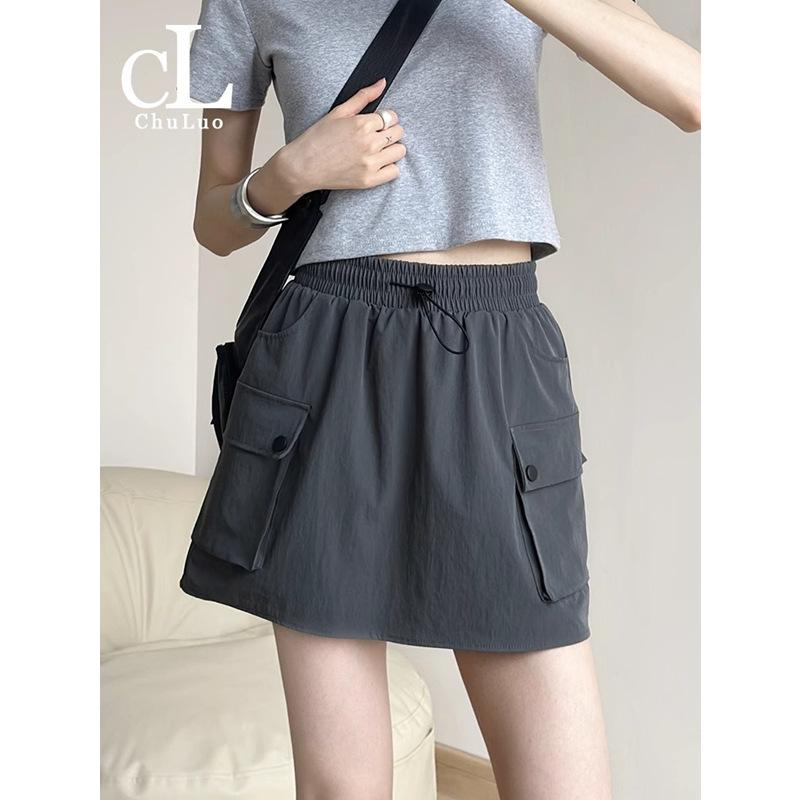 Women's Elastic Drawstring Waist Cargo Skirt A Line Mini Skirt Solid Color Casual Streetwear Skort