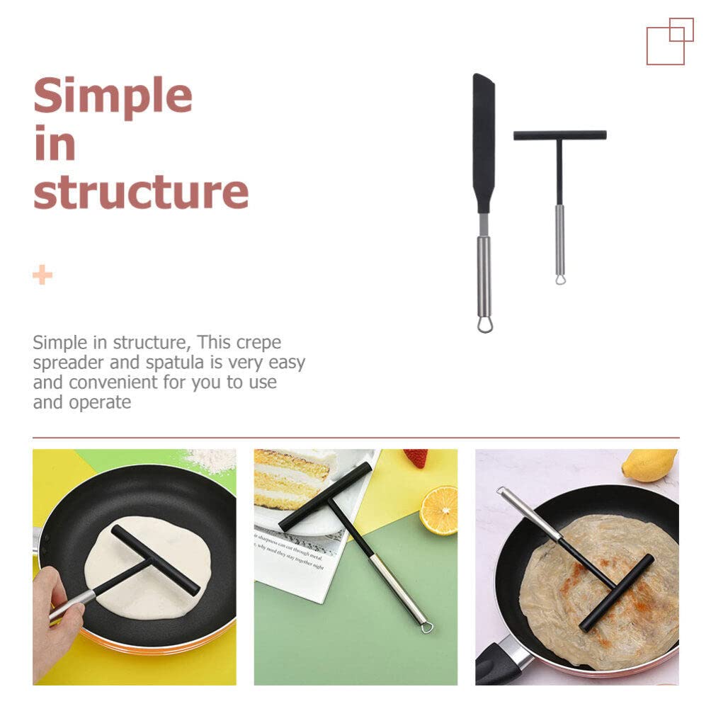 Luxshiny Crepe Spreader and Spatula Kit, T-shaped Stainless Steel Crepe Spreader Tool, Crepe Pan Maker, Pancake Spatula Set