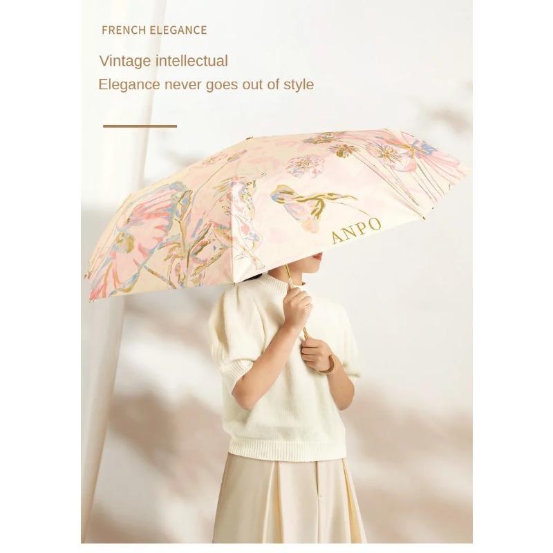 Sombrilla de protección solar anti-UV plegable, sombrilla de doble uso, de alta gama, atractiva, soleada y lluviosa para mujeres