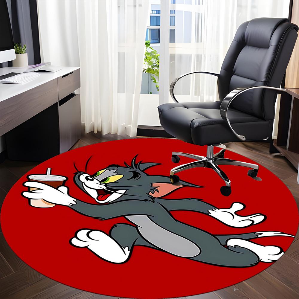 1PC Tom Cat Office Round Rug, Non-slip, Soft and Durable Office Rug for Interior Decoration, Perfect for Office, Beautiful Decoration