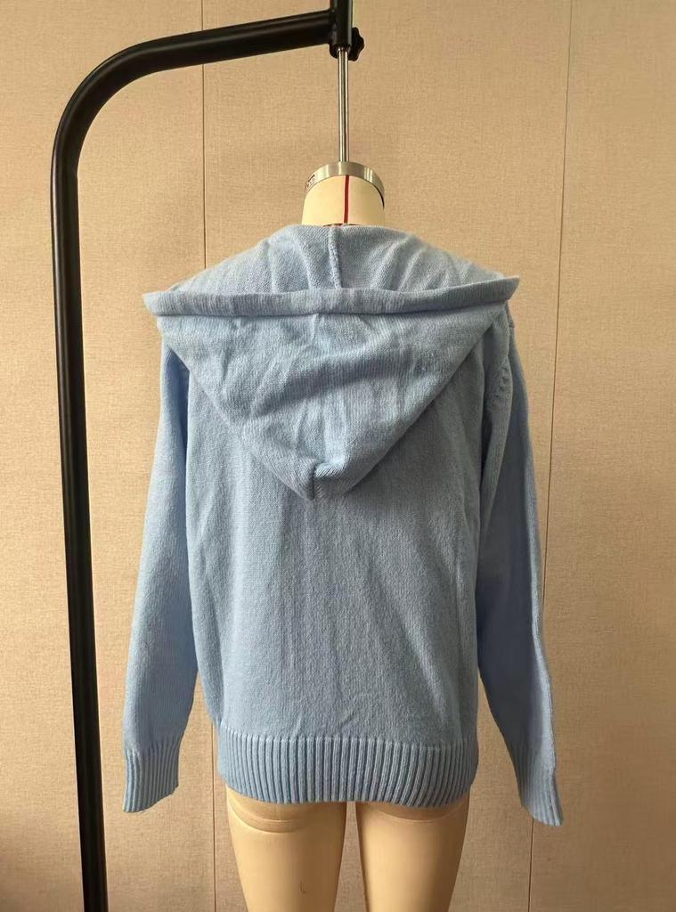 European & American Knit Hooded Cardigan Jacket Autumn/Winter New Style Cross-Border Solid Color Casual Fashion Women's Clothing
