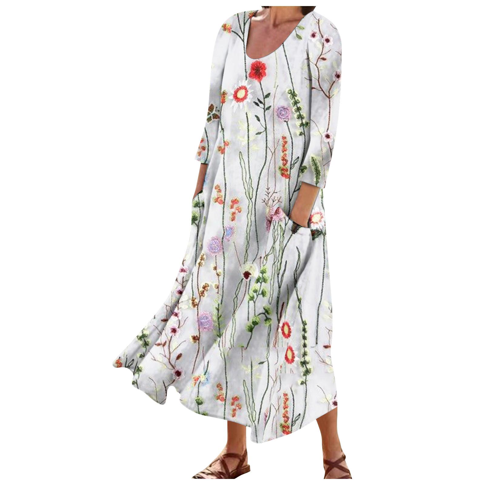 

Женское модное повседневное свободное карманное платье с круглым вырезом и рукавами 3/4 L