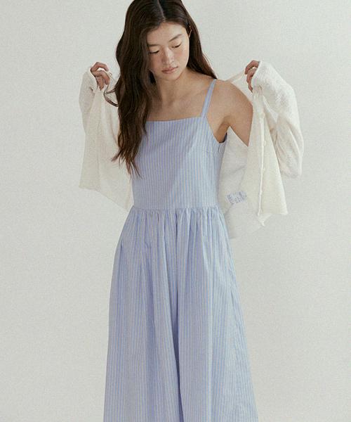 Lingseoul Bustier Shirring Dress-Stripe