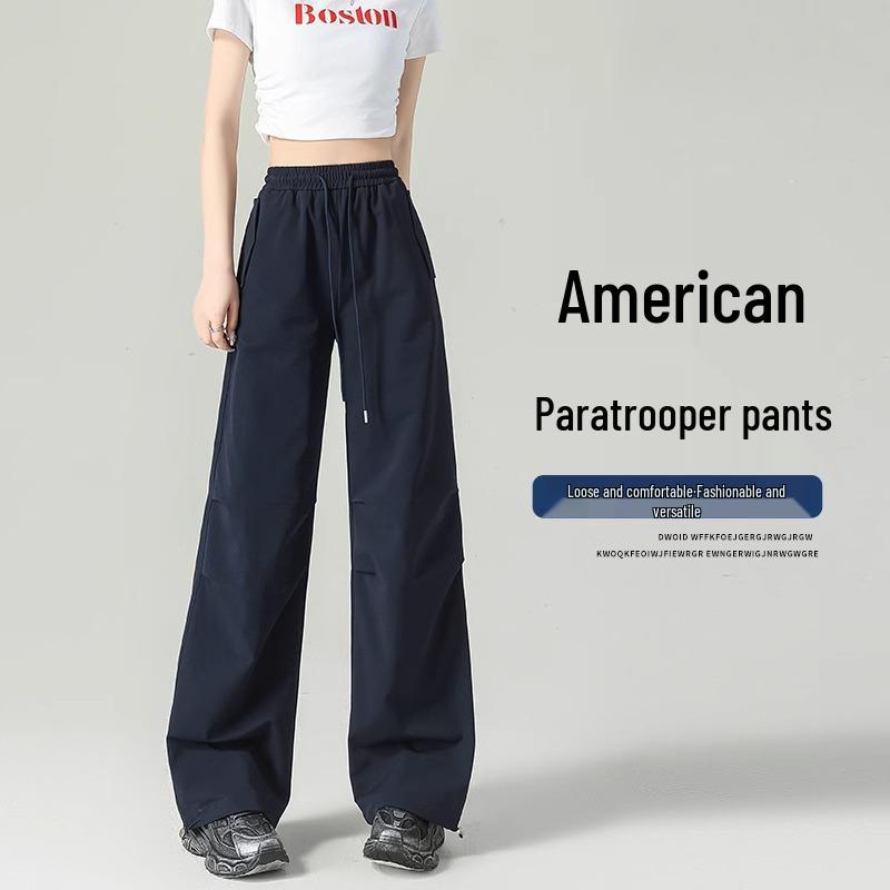 

Women s 2025 Summer Navy Blue Wide-Leg Parachute Cargo Pants L, Suggested Weight: 116-125 jin