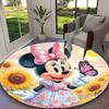 1pc Mickey Mouse Pastel Blue Floral Hearts Rug, Comfortable Printed Home Round Carpet, Cozy Office Chair Rug