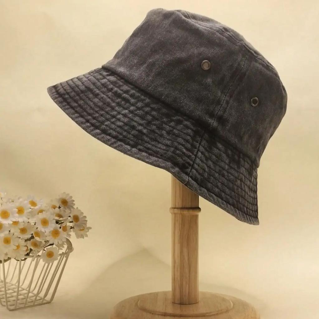 1pc Women Solid Color Washed Bucket Hat, Foldable Distressed Fishing Cap For Outdoor Sunshade, Unisex Style, Suitable For Daily