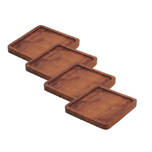 

Walnut Wooden Coasters, Square, Set of 4, Rimmed, Insulated, Waterproof, Stylish, Perfect for Cafes, Coffee, Tea, and Glasses