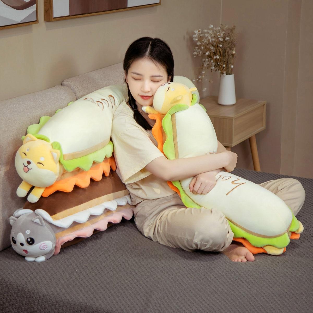 Kawaii Dog Bun Turn To Shiba Inu & Husky Плюшевые игрушки Длинная подушка для хлеба — фото 4