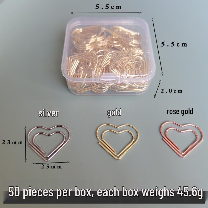Gold Heart-Shaped Paperclip Set with Color Box - Cute and Creative Office Stationery