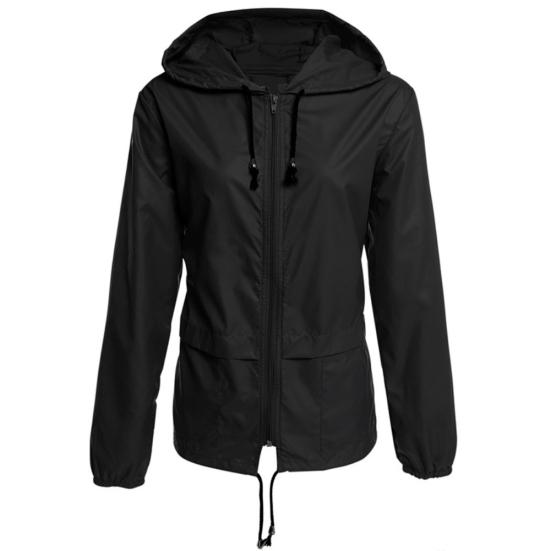 Veste Imperméable Fine à Capuche Zippée pour Femme Camping Extérieur Couleur Unie Imperméable