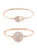 Set of 2 Rose Gold Cubic Zirconia Contemporary Kada Bracelets For Women